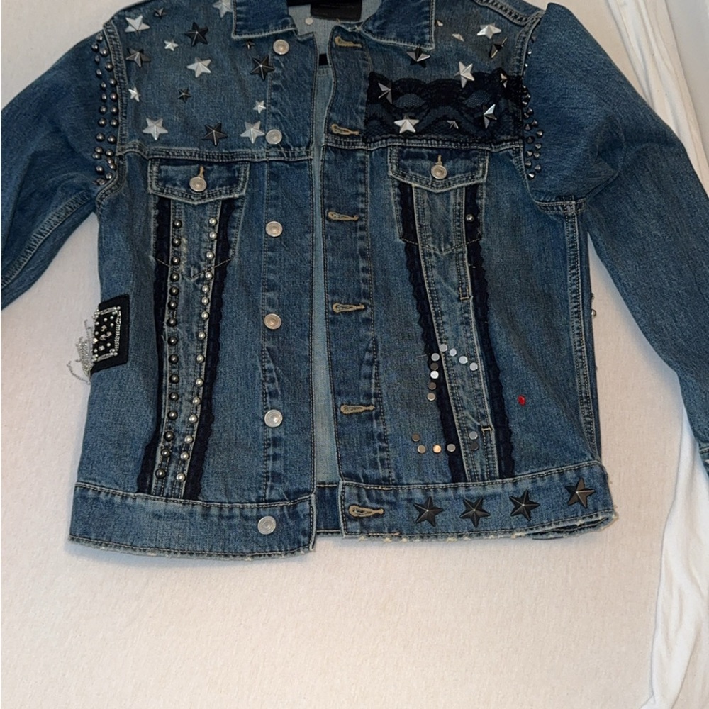 Zara Embellished Denim Jacket with Star Accents